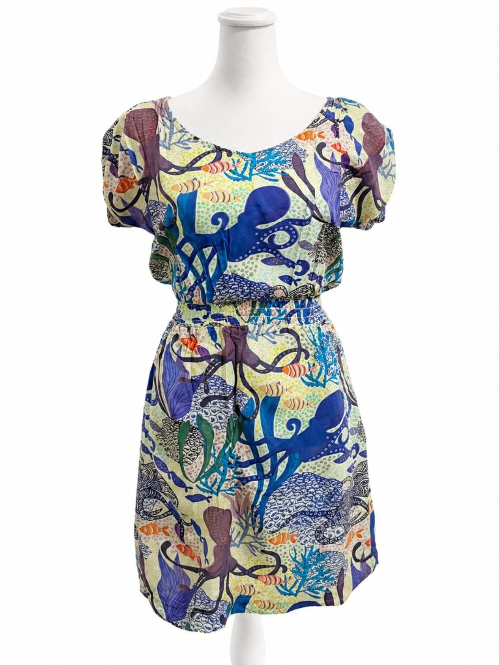 Betabrand Ocean Print Dress Women's Medium Octopus Fit & Flare Knee Length